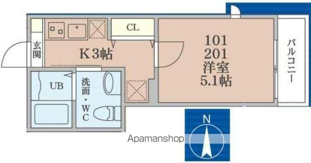 ゴルフブルク弘明寺(1K/2階)の間取り写真