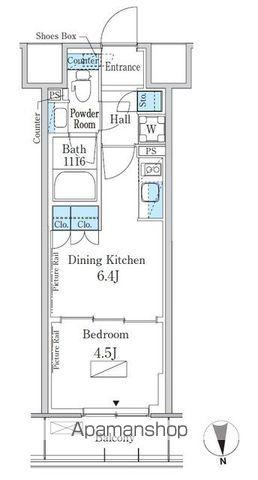 パークアクシス新宿百人町(1DK/1階)の間取り写真