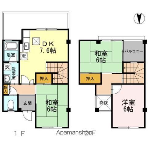 治儀ハイツ B棟(3DK/1階)の間取り写真