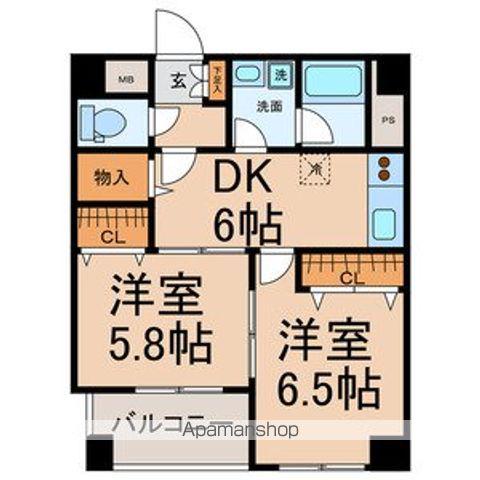 スリーウェイ金山(2DK/6階)の間取り写真