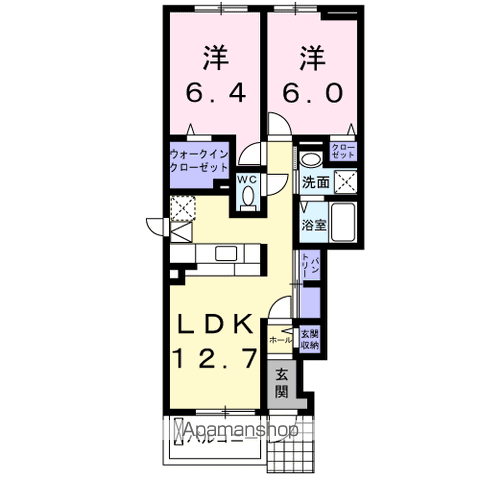 プラシードⅠ(2LDK/1階)の間取り写真