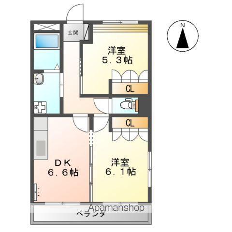 グランティス大晴 Ⅱ(2DK/2階)の間取り写真