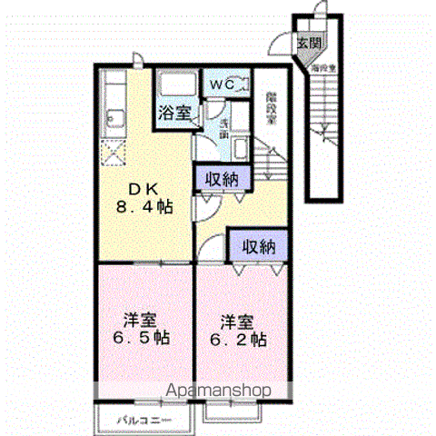 ミレニアム21B(2DK/2階)の間取り写真