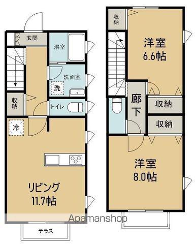 ベルレージュ北飯渕B棟(2LDK/2階)の間取り写真