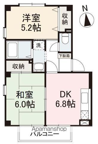 フォブール東大所A・B棟(2DK/1階)の間取り写真