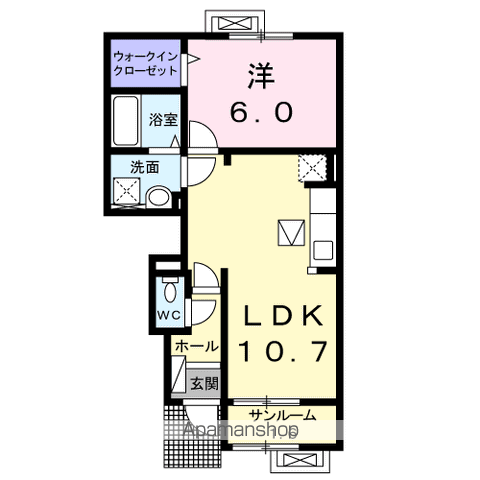 サンリット ヒル Ⅲ(1LDK/1階)の間取り写真