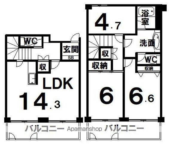 芦野マンション 2号棟(3LDK/4階)の間取り写真