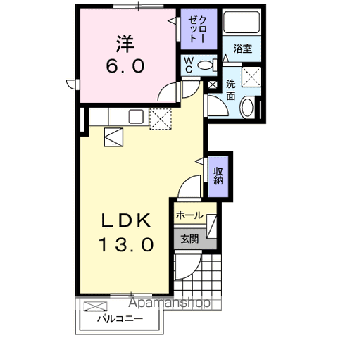 エレガンテ A(1LDK/1階)の間取り写真