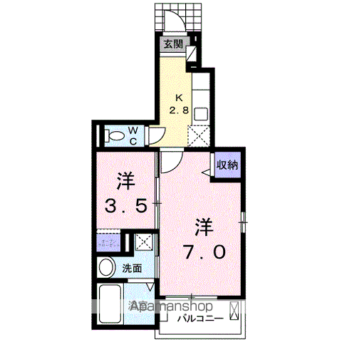 グランソレーユⅡ(1K/1階)の間取り写真