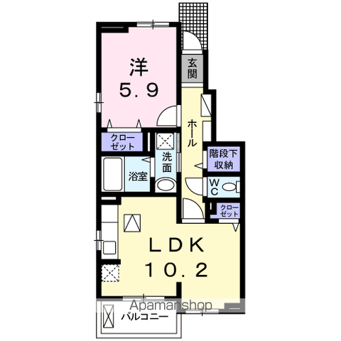 ラメールB(1LDK/1階)の間取り写真