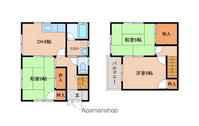 山陽本線 福山駅 バス乗車時間：8分 東多治米バス停で下車 徒歩4分 2階建 築27年(3SDK)の間取り写真