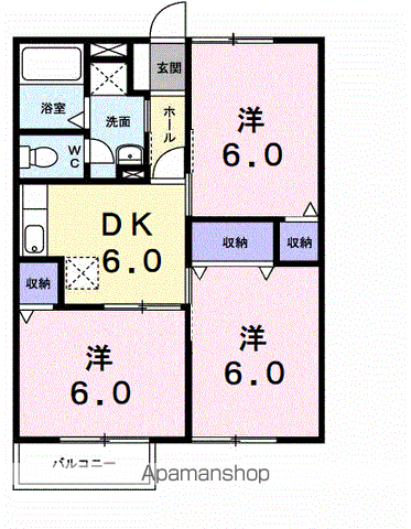 パルシャス野本Ⅱ(3DK/2階)の間取り写真