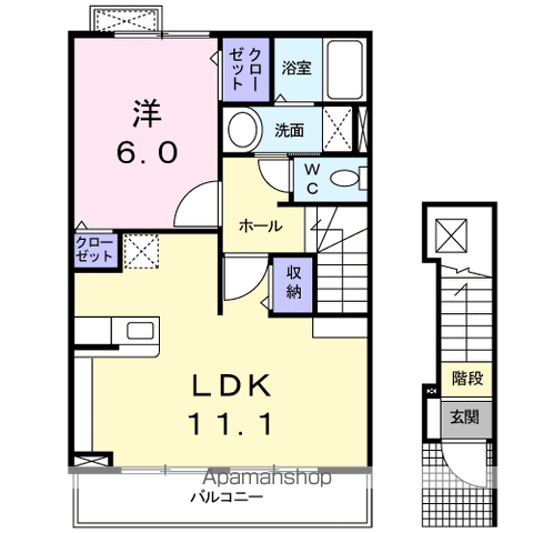 エスポワール・KⅠ(1LDK/2階)の間取り写真
