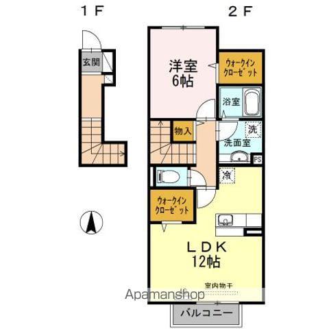 アリエッタB棟(1LDK/2階)の間取り写真