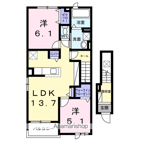 ドメーヌ・ビュール青石(2LDK/2階)の間取り写真