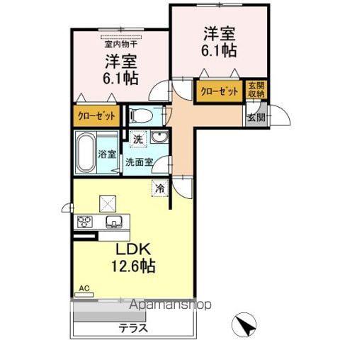 ルークス瀬戸 B棟(2LDK/1階)の間取り写真