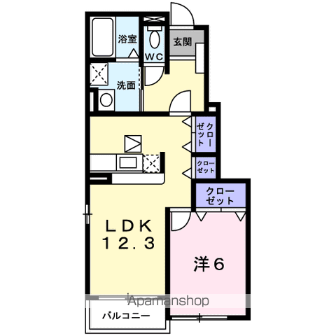 セレノカーサA棟(1LDK/1階)の間取り写真