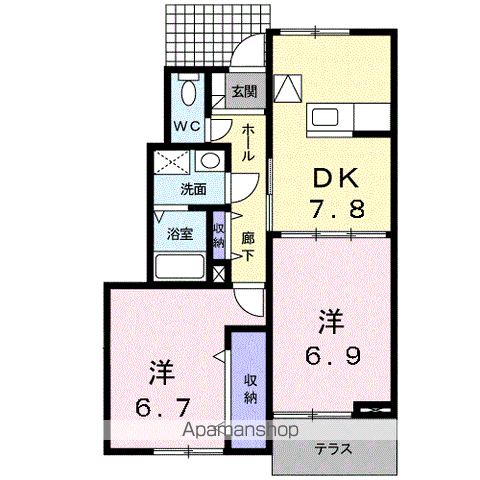 オリエンス・アウローラ(2DK/1階)の間取り写真