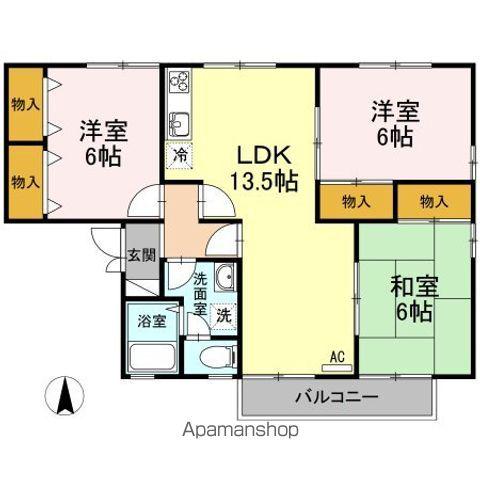 ベイサージュ・22 B棟(3LDK/2階)の間取り写真