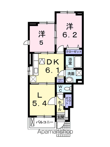 ア ピアチェーレ 1(3DK/1階)の間取り写真