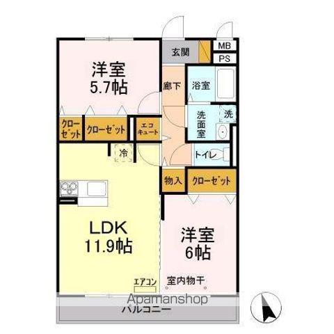 リヴェールA(2LDK/3階)の間取り写真