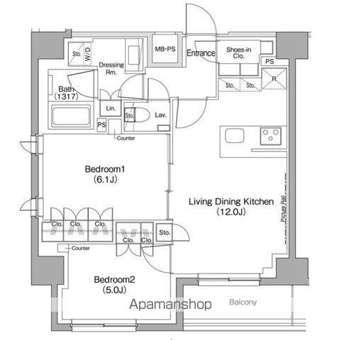 ザ・パークハビオ駒込(2LDK/7階)の間取り写真