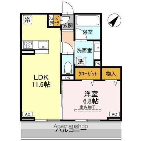ノーブルラフィネ万平町 B(1LDK/2階)の間取り写真