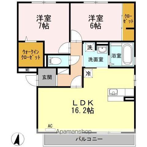 セジュール・リリー C(2LDK/2階)の間取り写真