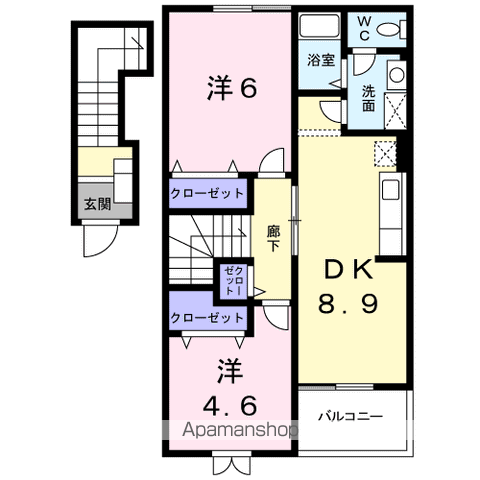 スウィート ボヌール B(2DK/2階)の間取り写真