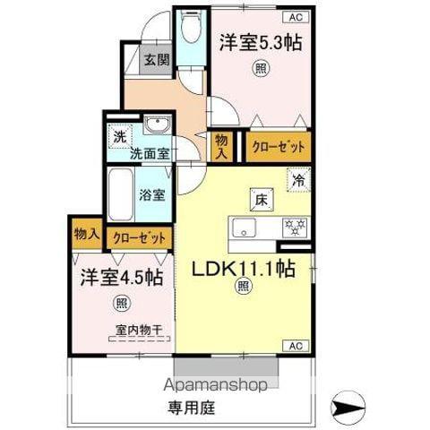 セジュール澄Ⅲ B棟(2LDK/1階)の間取り写真