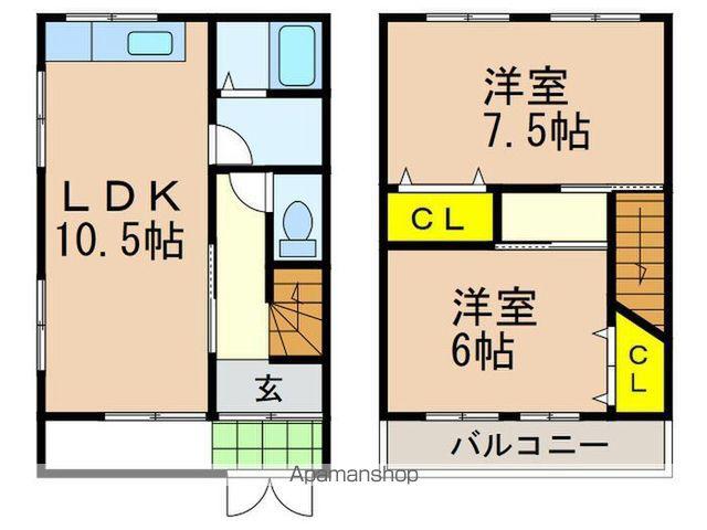 片町線 長尾駅(大阪) 徒歩21分 2階建 築47年(2LDK)の間取り写真