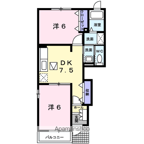 プリーマパラストA(2DK/1階)の間取り写真