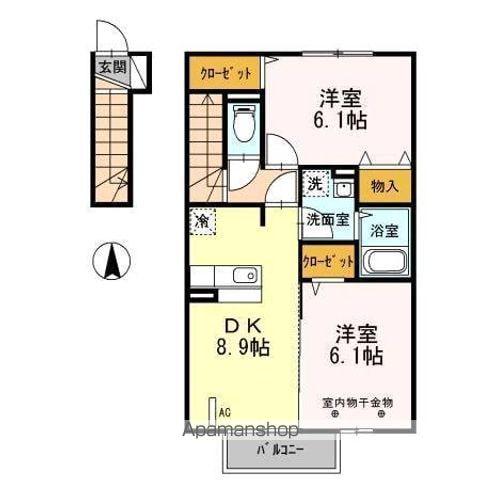 ロイヤルビレッジC(2DK/2階)の間取り写真