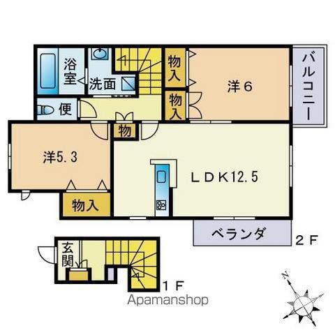 ヘーベルメゾン山田(2LDK/2階)の間取り写真