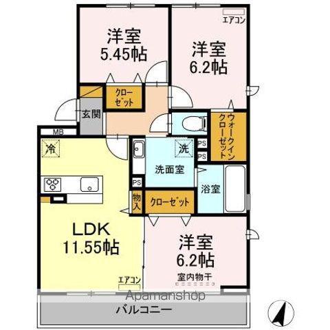 サンクレールAB B(3LDK/3階)の間取り写真