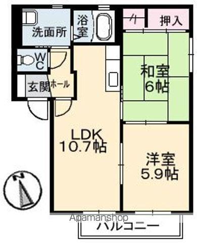 YSEBA B棟(2LDK/2階)の間取り写真