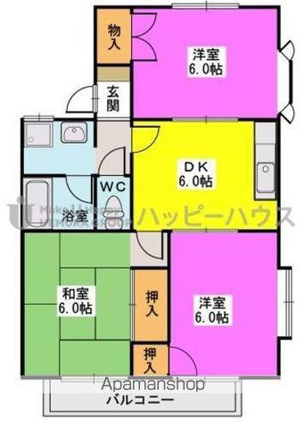 シャイニープラッツ(3DK/2階)の間取り写真