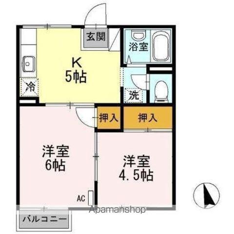 コーポ羽衣Cシャルダン(2K/2階)の間取り写真