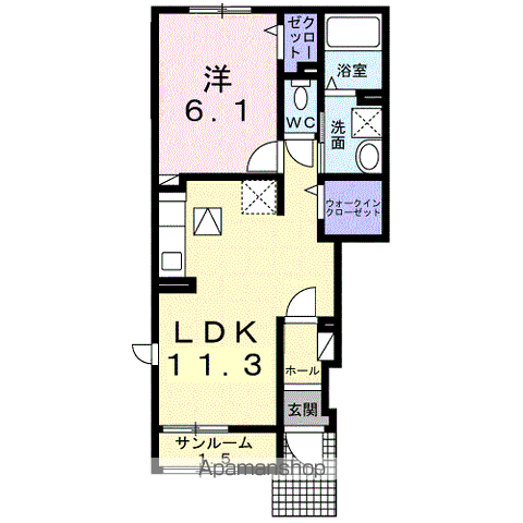 アルカンシェルシャトー(1LDK/1階)の間取り写真