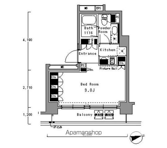 パークアクシス渋谷桜丘ウエスト(1K/14階)の間取り写真