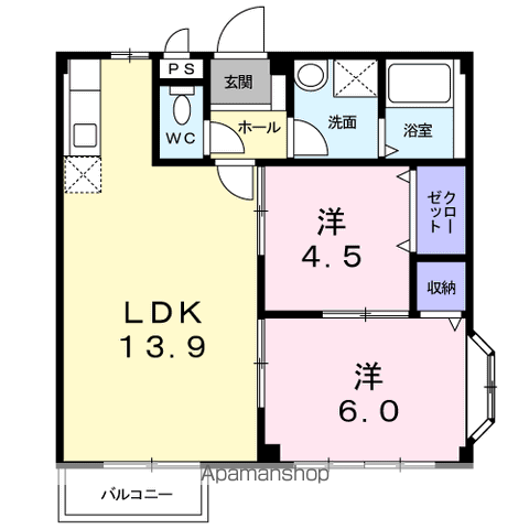 グランドハイツ近藤I(2LDK/2階)の間取り写真
