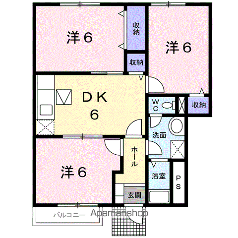 グランドソレーユA(3DK/1階)の間取り写真