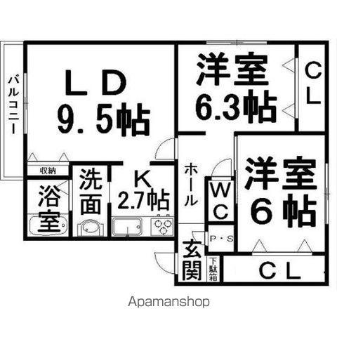 リバティオーロラ(2LDK/3階)の間取り写真
