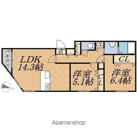 アジュールコートN5(2LDK/3階)の間取り写真