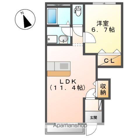 フィールグッド(1LDK/1階)の間取り写真