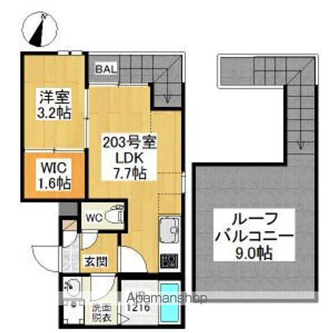 GRANDTIC 瓢箪山(1LDK/2階)の間取り写真