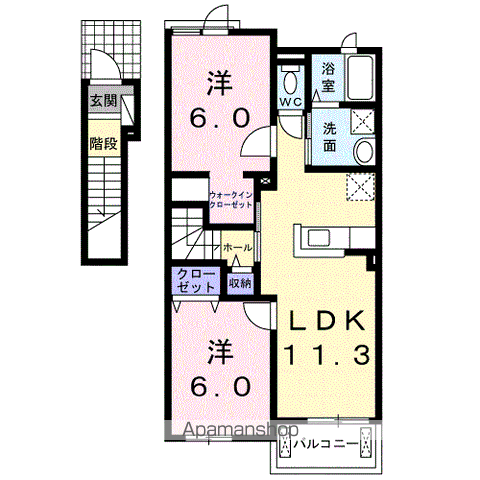 ストロベリーハウスⅣ(2LDK/2階)の間取り写真