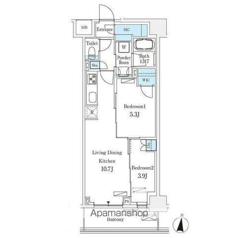 フロンティアレジデンス錦糸公園(2LDK/2階)の間取り写真