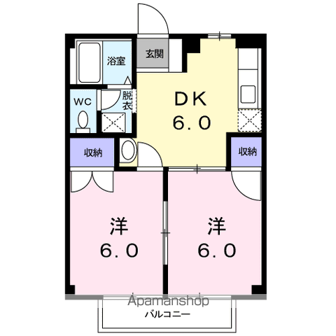 メゾンクレールB(2DK/2階)の間取り写真