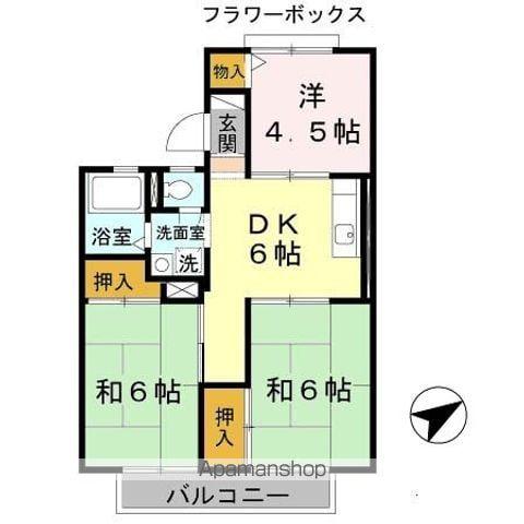 メゾン楠見中 B棟(3DK/2階)の間取り写真